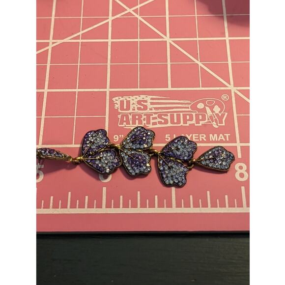 Vintage Cascading Purple Crystal Leaf Dangle Post Earrings - Picture 5 of 7